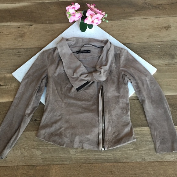 Zara Moto faux suede brown zip jacket L woman - Picture 3 of 6